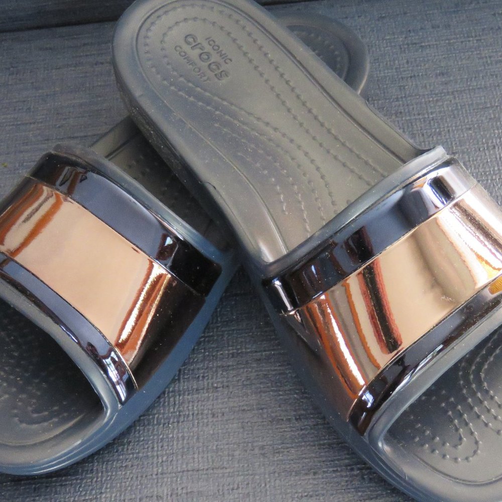 Navy with Silver - Crocs slides - Almost New!